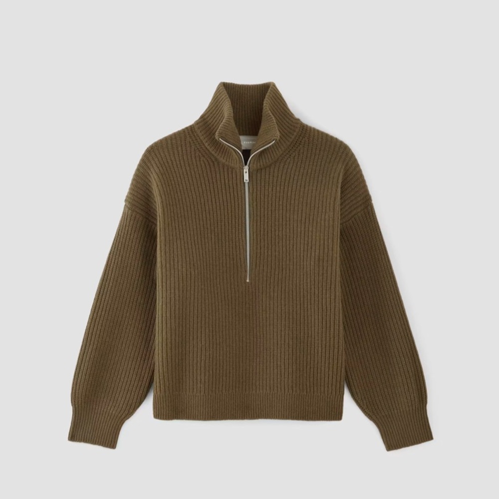 Everlane Wool Turtleneck Half Zip Sweater - Olive